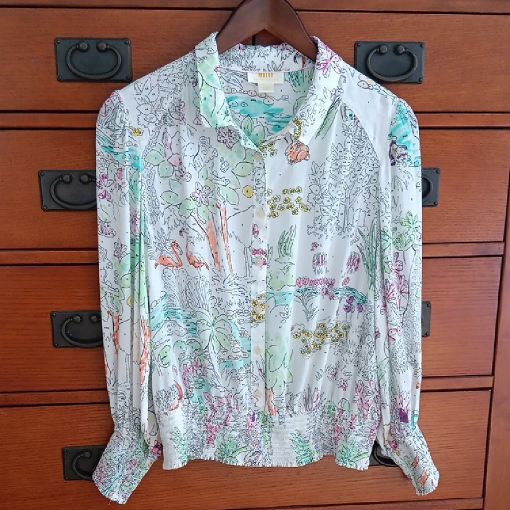 Anthropologie Maeve Paint By Numbers blouse, Large, Excellent Used Condition - Picture 2 of 11